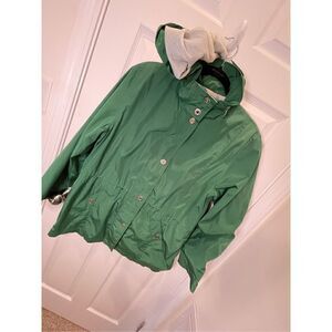 Nautica women’s green jacket adjustable waist zipper and buttons
